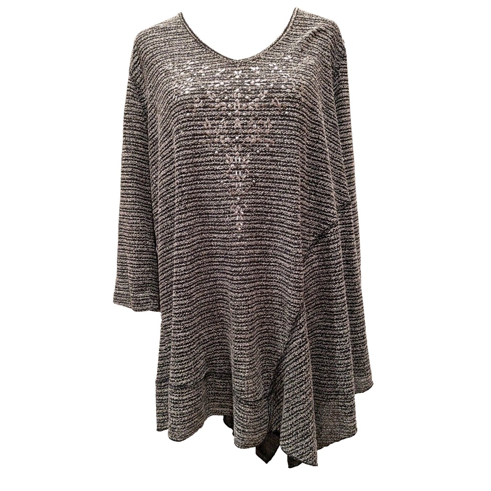One World Tunic Scoop Neck 3/4 Sleeve Womens 1X Fairy/Goth Grunge Embellished